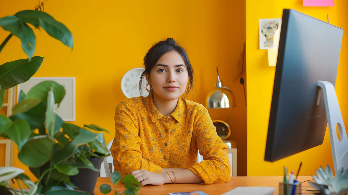 Mujer motivada fijando objetivos con coach